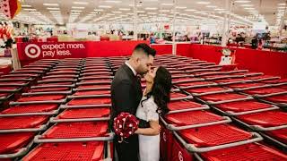 Couple takes wedding photos at Target