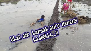 Renang di sawah..🤦|| vlog pertama cari keong di sawah lihat air banyak auto renang alias ciblon