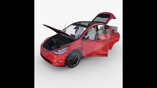 Tesla Model Y RWD Red with interior and chassis 3D Model