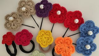 [Crochet Time]  Crochet beautiful FLOWER for hairpin or hair tie【钩针学习】漂亮的小花朵可以做发夹发带