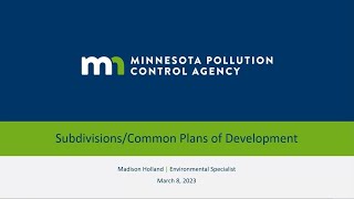 City of Brainerd - MPCA Training Subdivisions/Common Plans of Development