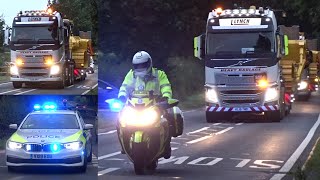 Police Escort Heavy Haulage Convoy near Leamington Spa using blue lights