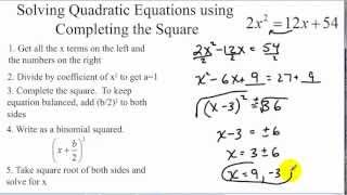 Solving quadratic equations by completing the square