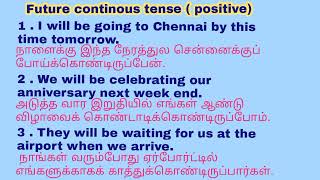 Tenses part-2 Types of Present, Past & Future continuous tenses Learn English &Tamil Spoken English