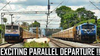 BEST EVER DIESEL TRAINS PARALLEL ACTION !! Exciting Departure !! Don't Miss it !! Indian Railways