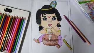 Little Krishna drawing with doms pencil colour #crafterishika #viral #krishna #radheradhe #trending