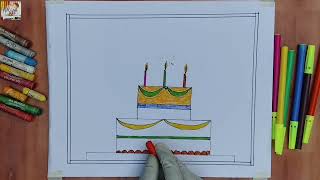 birthday cake drawing painting and colouring picture for kids and Toddlers | Watercolor paintings