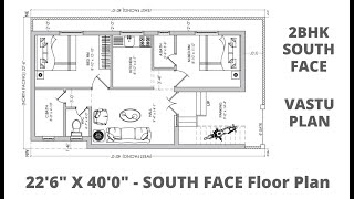 22'6"x40' SOUTH FACING 2BHK HOUSE PLAN - BEST PLAN IN 900 SQ.FT. | 100SQ. YARDS - ACCORDING TO VASTU