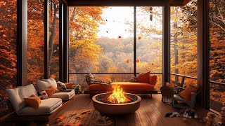 Cozy Autumn Balcony | Soft Piano, Crackling Fireplace & Birdsong for Work, Study, and Focus