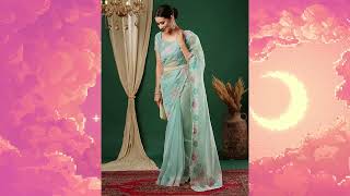 Satrani Women Shimmer Net Embroidered Saree with Scalloped Border | Unstitched Blouse Piece"titled