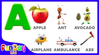 ABC Flashcards | Learn ABC First Words | Flashcards A to Z for Toddlers & Kids - @FunDayKid