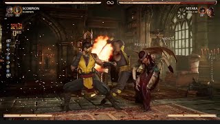 Scorpion Combos 18 hits double scorpion assist MK1 Mortal Kombat 1 MK 1 combo tutorial/ inputs left