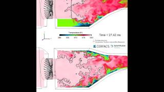 Large Eddy Simulation of the combustor simulator from the European project FACTOR (AVBP-CERFACS).