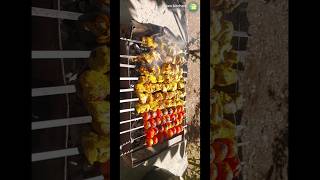 Chicken kebab with Kurdish tomatoes on charcoal:Chicken Kebab with Pilaf on Fire #food #asmr #nature