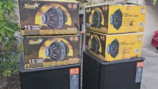 Dual 15 Inch Star Audio Systems 900 watt Tops 450+450+80w Front Loaded Horn Cabinet with spkon