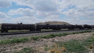 UP manifest train with mid and rear dpu's in Wyoming