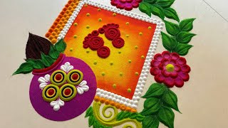 kalash laxmi charan rangoli for navratri, diwali / कलश, लक्ष्मी चरण दिवाली रंगोली / festival rangoli