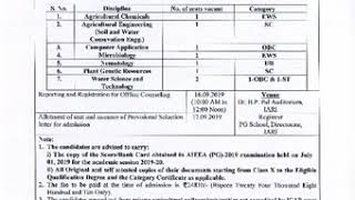 Venue of the IARI Notice for Offline Counseling for the vacant seats for admission to M.Sc./M.Tech.