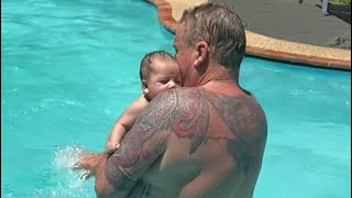 7 Weeks Old baby TJ First time in the swimming pool with his Daddy | Dalia in Australia