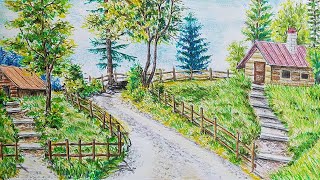 How To Draw & Create Amazing Beautiful Landscape Scenery Art With Pastel Colour