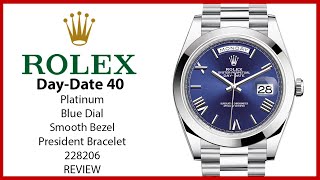 Rolex Day Date 40 Platinum Blue Roman Dial President Bracelet 228206 - REVIEW