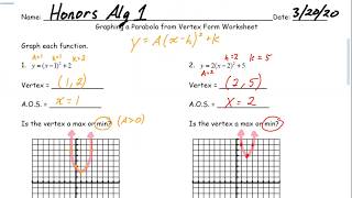 HA1 - Vertex Form Graphs HW KEY 32020