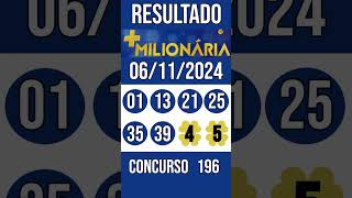 🔥 🍀 MAIS MILIONARIA hoje - 06/11/2024 - ACUMULADA - 20,5 MILHÕES - Resultado concurso 196