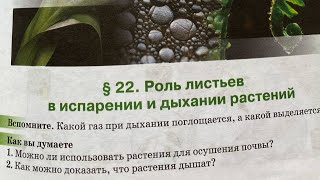 Биология 6/Исаева/Тема 22.Роль листьев в испарении и дыхании растений/09.11.24