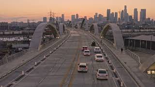 Drone footage from 6th Street Bridge Los Angeles, CA (4K)