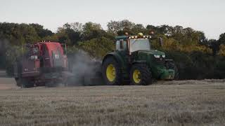 John Deere 6215R Baling with Massey 1840 Small Square Baler & 4250 Bale Baron