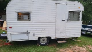 Laying out the graphics on our 1960 Fire Ball Camper