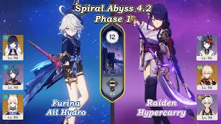 C2 Furina All Hydro & C4 Raiden Hypercarry | Spiral Abyss 4.2 | Fullstar | Genshin Impact