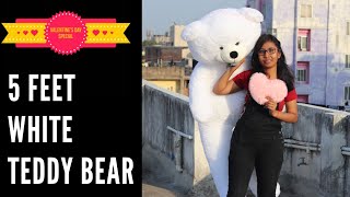 5 FEET WHITE TEDDY UNBOXING | Giant Teddy Bear Unboxing | What To Gift Girlfriend | Teddy Bear Unbox