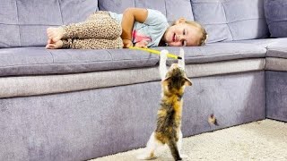 Cute Baby Girl and Funny Kitten!