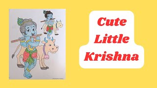 Cute Little Krishna with Cow playing flute /Janmashtami Special