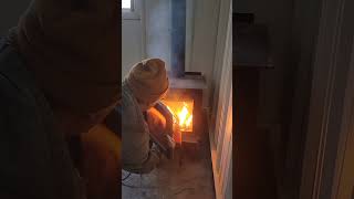 Starting Woodstove In A Hurry #firewood #woodstove #firestarter #hack #shorts