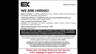 Bank of Khyber Jobs October 2024 Apply Online Trade Sales Officers, Team Leaders & Others Latest