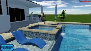 Pool and Spa With in-Pool Table, Spa and Sun Shelf, Raised Wall With Scuppers