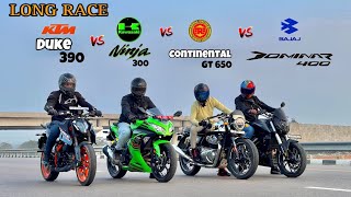 kawasaki ninja 300 vs Duke 390 gen3 vs dominar 400 vs gt 650 | QUAD BATTLE 😱