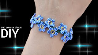 Mavi çiçekli bileklik yapımı // Blue flower bracelet. How to make beaded bracelet.#flower #bracelet