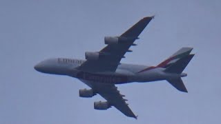 Emirates Airbus A380-842 [A6-EVN] flying past as flight EK3 on 25/03/2023