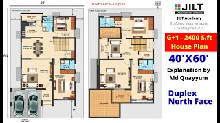 HOUSE PLAN - 40'X60' -266 sq.yard | G+1 Floor Plans - Duplex | North Face