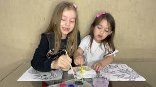 Pintando aquarela pela primeira vez!!! Atividade infantil!!! Brincando com Lala e Lolo!