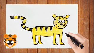 تعلم رسم نمر كيوت 🐯 رسم سهل وجميل للاطفال / رسم للاطفال/تعليم الرسوم للاطفال/ رسومات سهلة / رسم كيوت