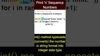 python program to print n natural numbers #shortsviral #bintuharwani #printnnatural #pythontutorial