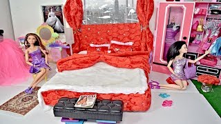 BARBIE BEDROOM ROUTINE Pink Wardrobe Red Bedroom DIY For Kids Kwarto