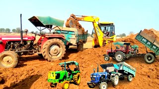 Jcb 3dx Xpert Backhoe Loading Sand in Mahindra and Massey Ferguson Tractor | Jcb and Tractor Video