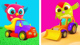 Baby Birds Play with Cars for Kids: a Fire truck for kids, an Excavator for kids & more! Cartoons