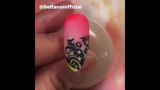 Summer Flower Painted with Neon Red Stamping Gel Polish Nail