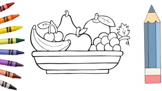 Fruit basket drawing for kids and toddlers||how to draw fruit basket||